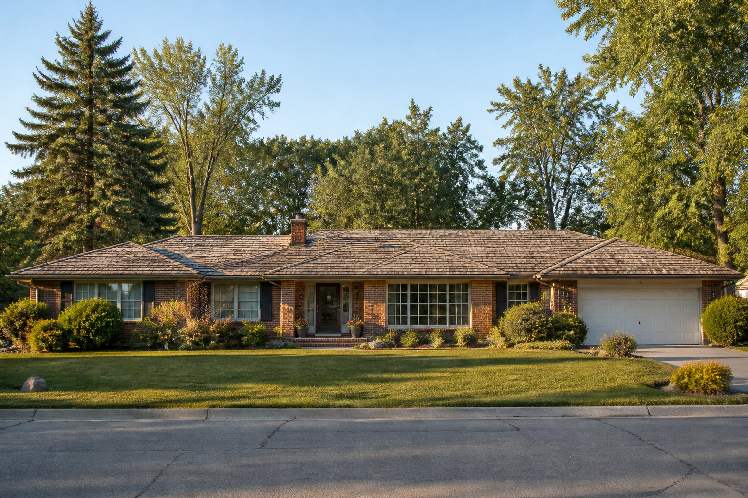 Completed shingle roof on a residential home, view 2