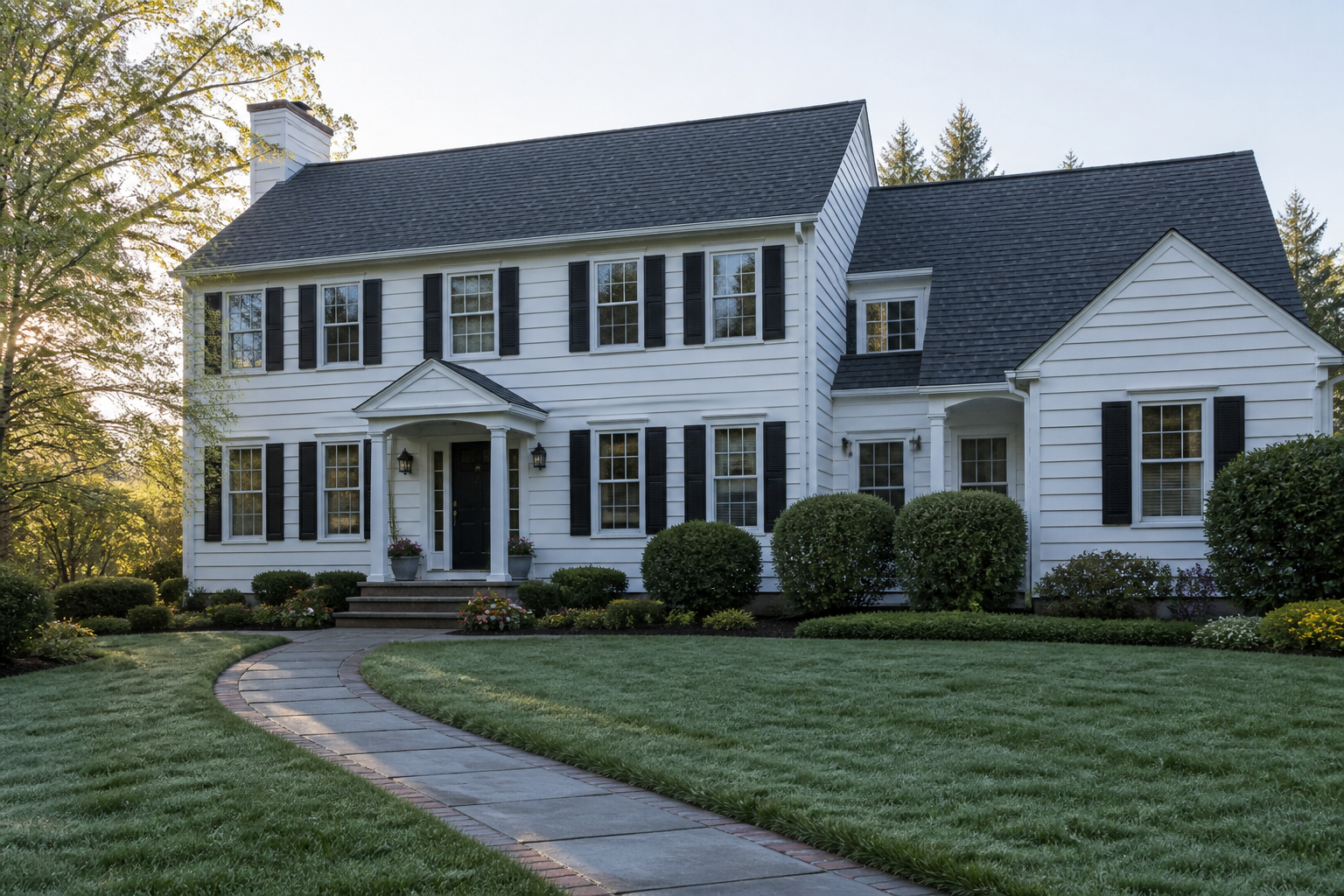 Completed shingle roof on a residential home, view 4
